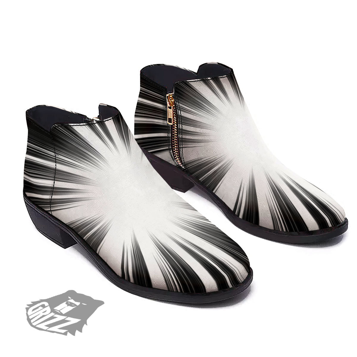 Lightspeed White And Black Print Ankle Boots-grizzshop