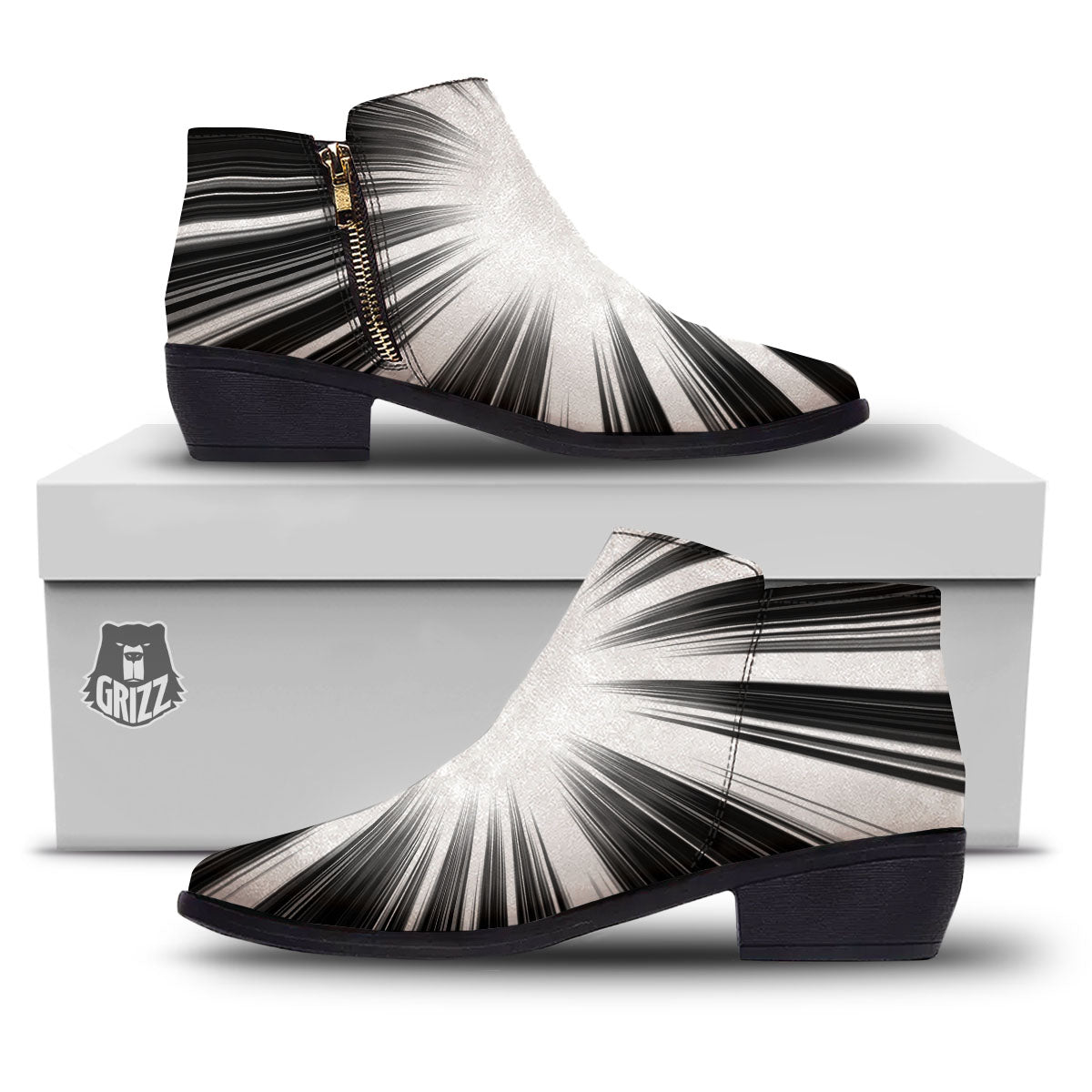Lightspeed White And Black Print Ankle Boots-grizzshop