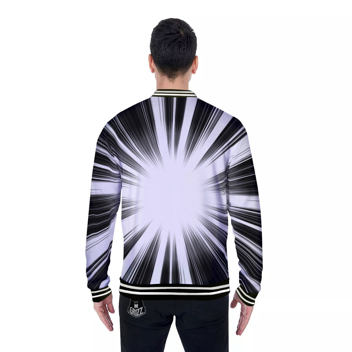 Lightspeed White And Black Print Baseball Jacket-grizzshop