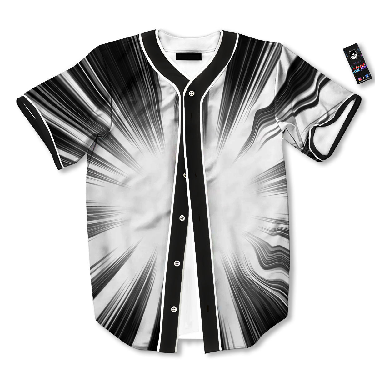 Lightspeed White And Black Print Baseball Jersey-grizzshop