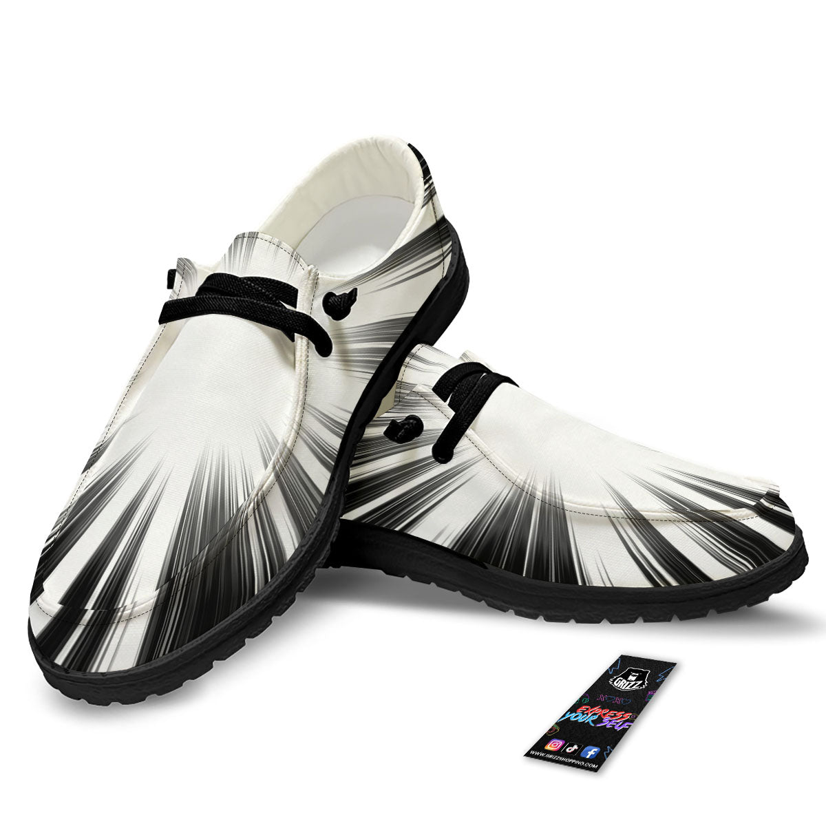 Lightspeed White And Black Print Black Loafers-grizzshop
