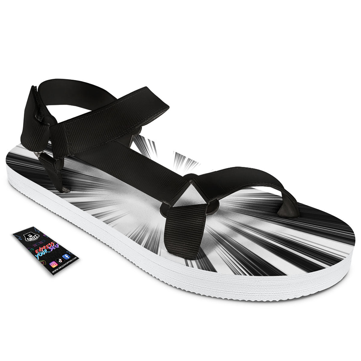 Lightspeed White And Black Print Black Open Toe Sandals-grizzshop