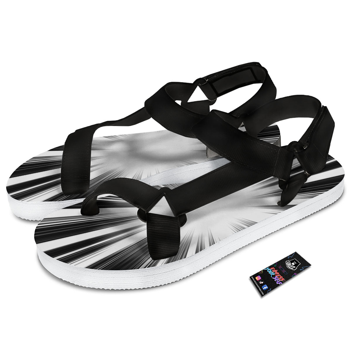 Lightspeed White And Black Print Black Open Toe Sandals-grizzshop