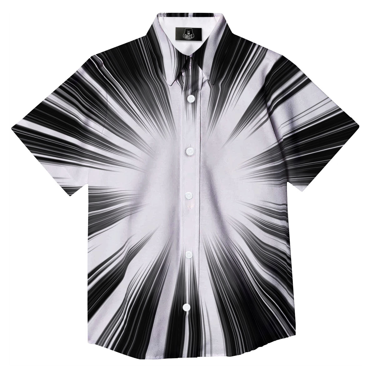Lightspeed White And Black Print Button Up Shirt-grizzshop