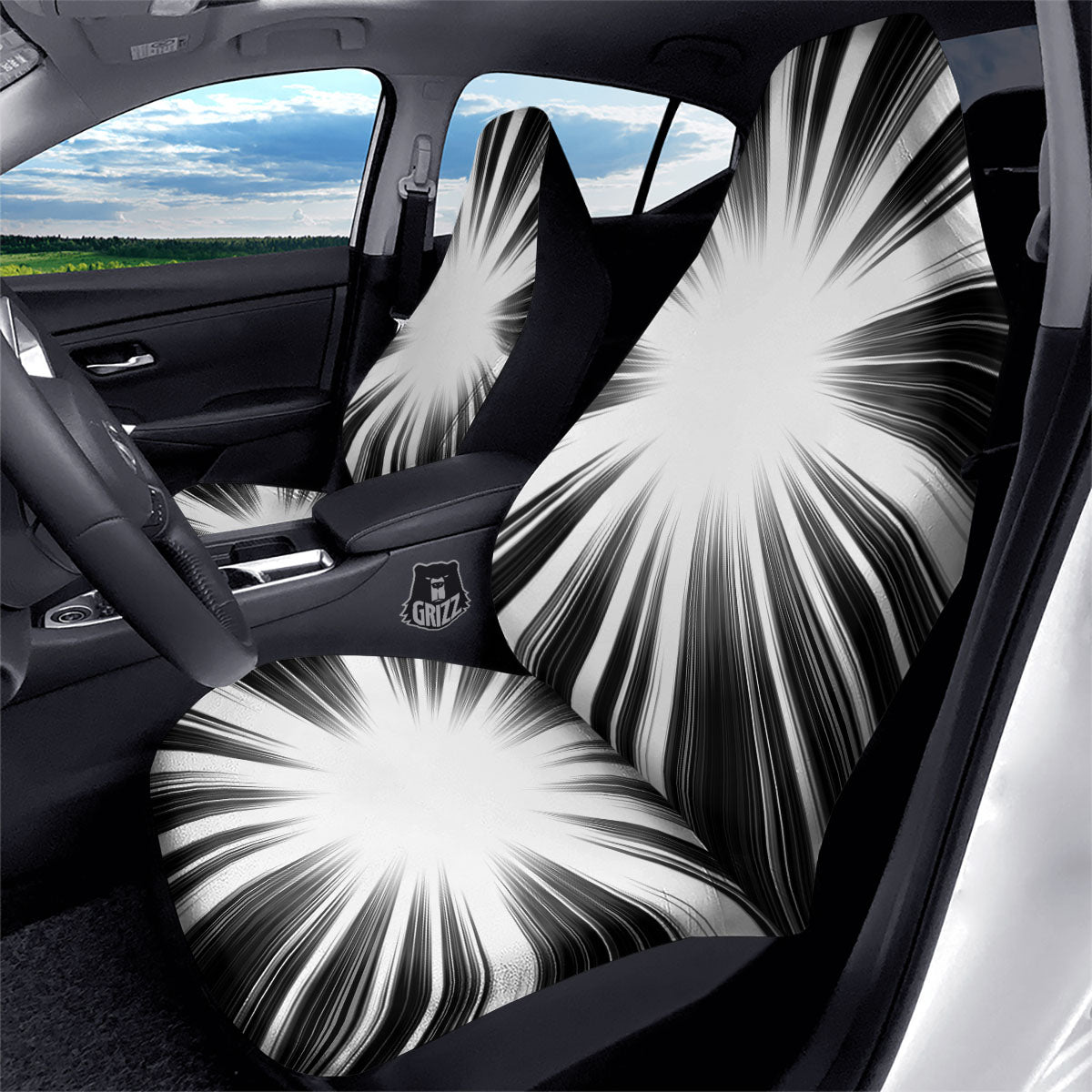 Lightspeed White And Black Print Car Seat Covers-grizzshop