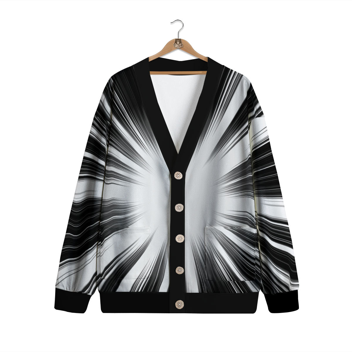 Lightspeed White And Black Print Cardigan-grizzshop