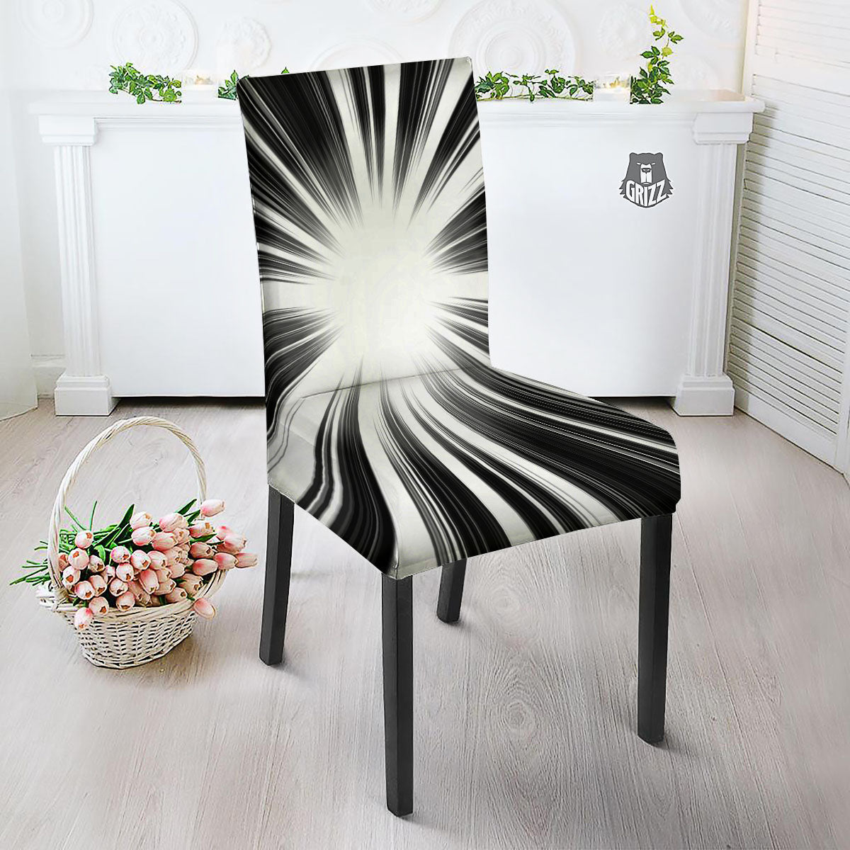 Lightspeed White And Black Print Dining Chair Slipcover-grizzshop