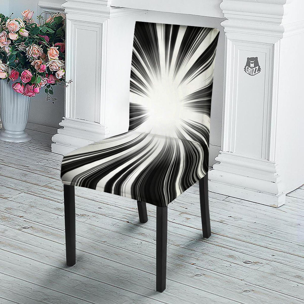 Lightspeed White And Black Print Dining Chair Slipcover-grizzshop