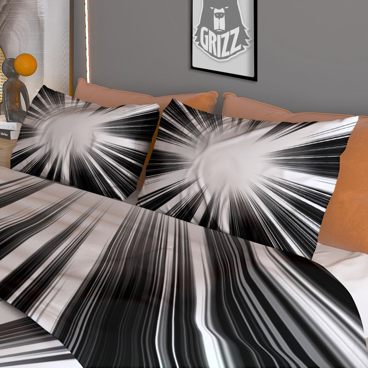Lightspeed White And Black Print Duvet Cover Bedding Set