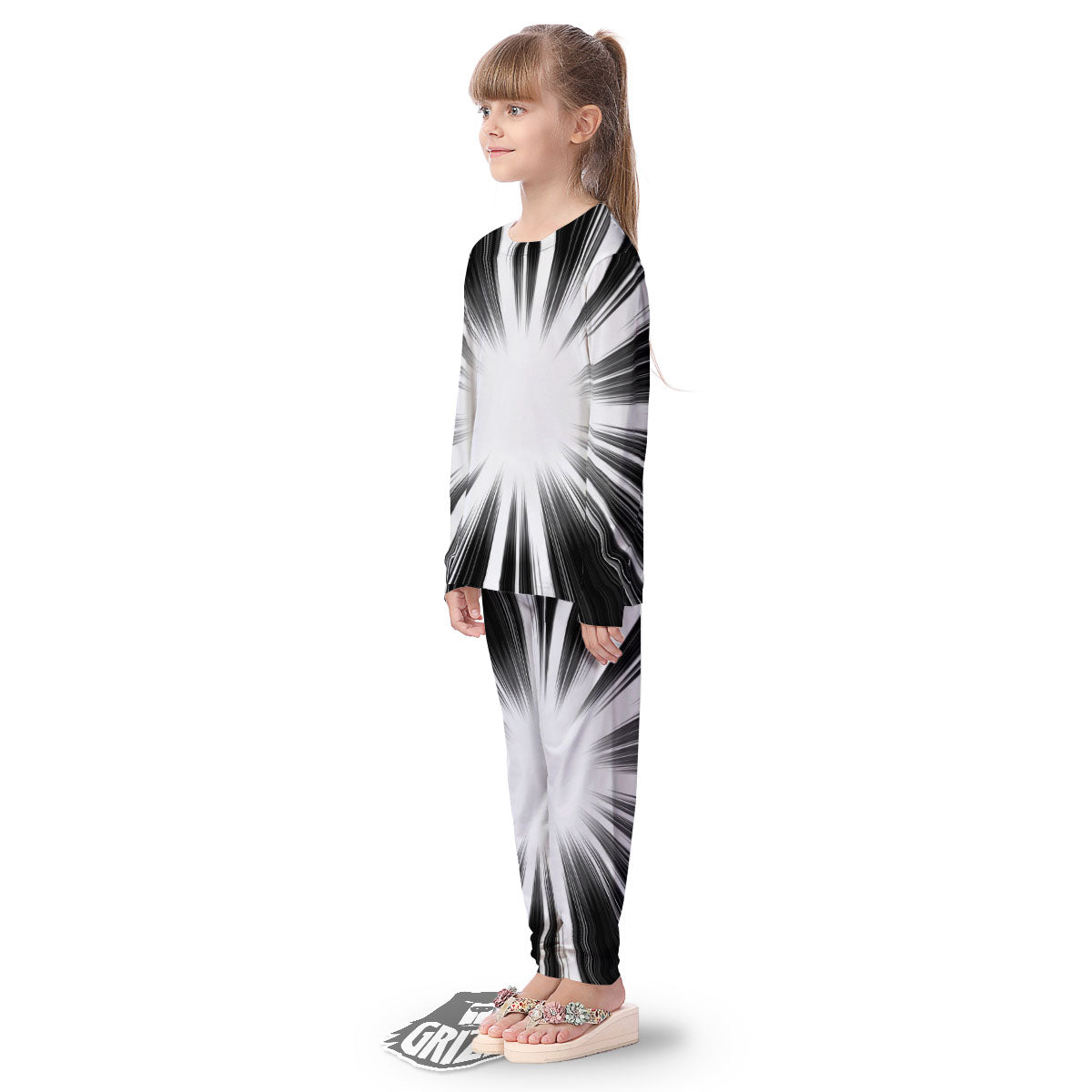 Lightspeed White And Black Print Kid's Pajamas-grizzshop