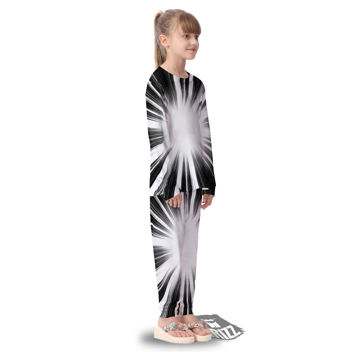 Lightspeed White And Black Print Kid's Pajamas-grizzshop