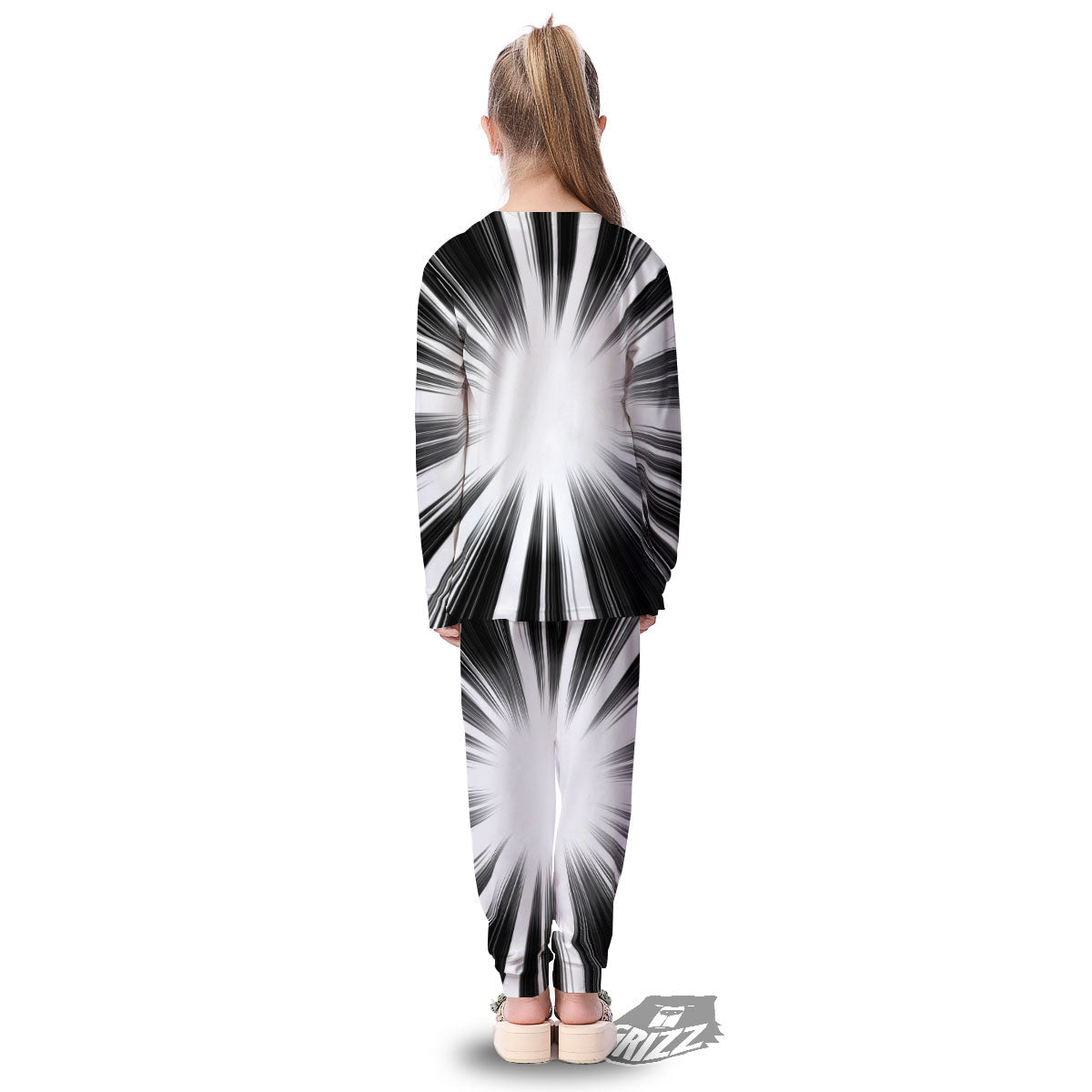 Lightspeed White And Black Print Kid's Pajamas-grizzshop