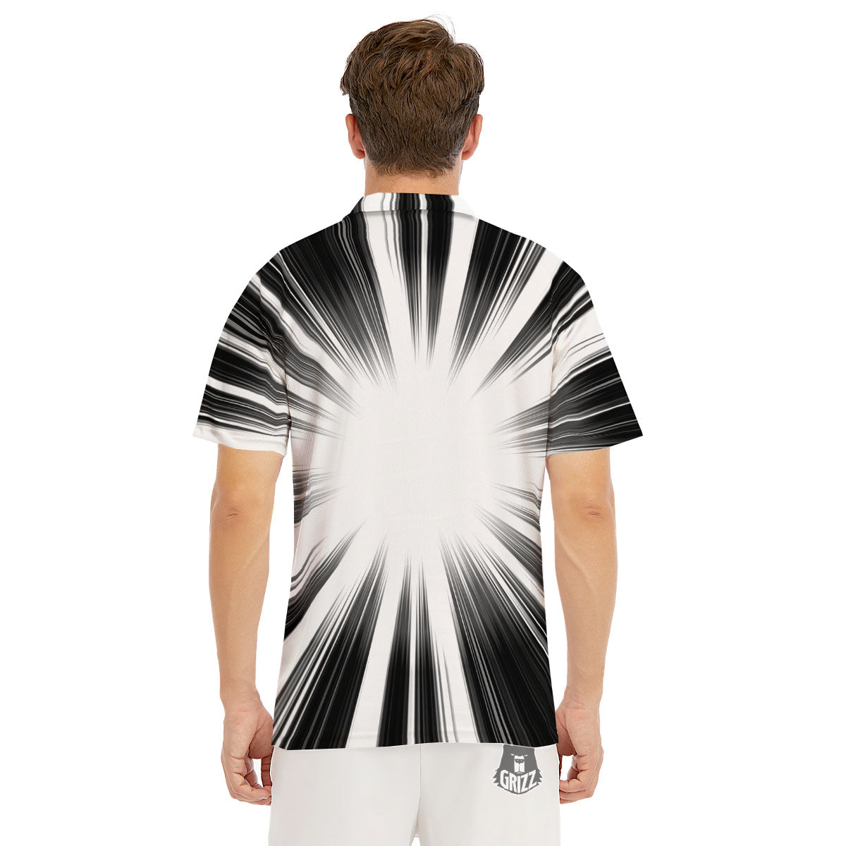 Lightspeed White And Black Print Men's Golf Shirts-grizzshop