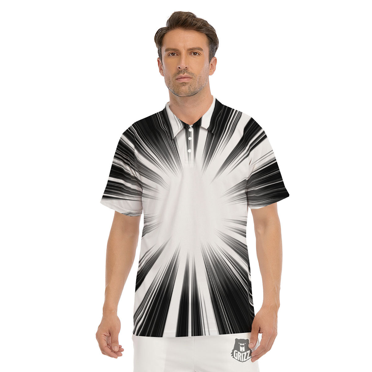 Lightspeed White And Black Print Men's Golf Shirts-grizzshop