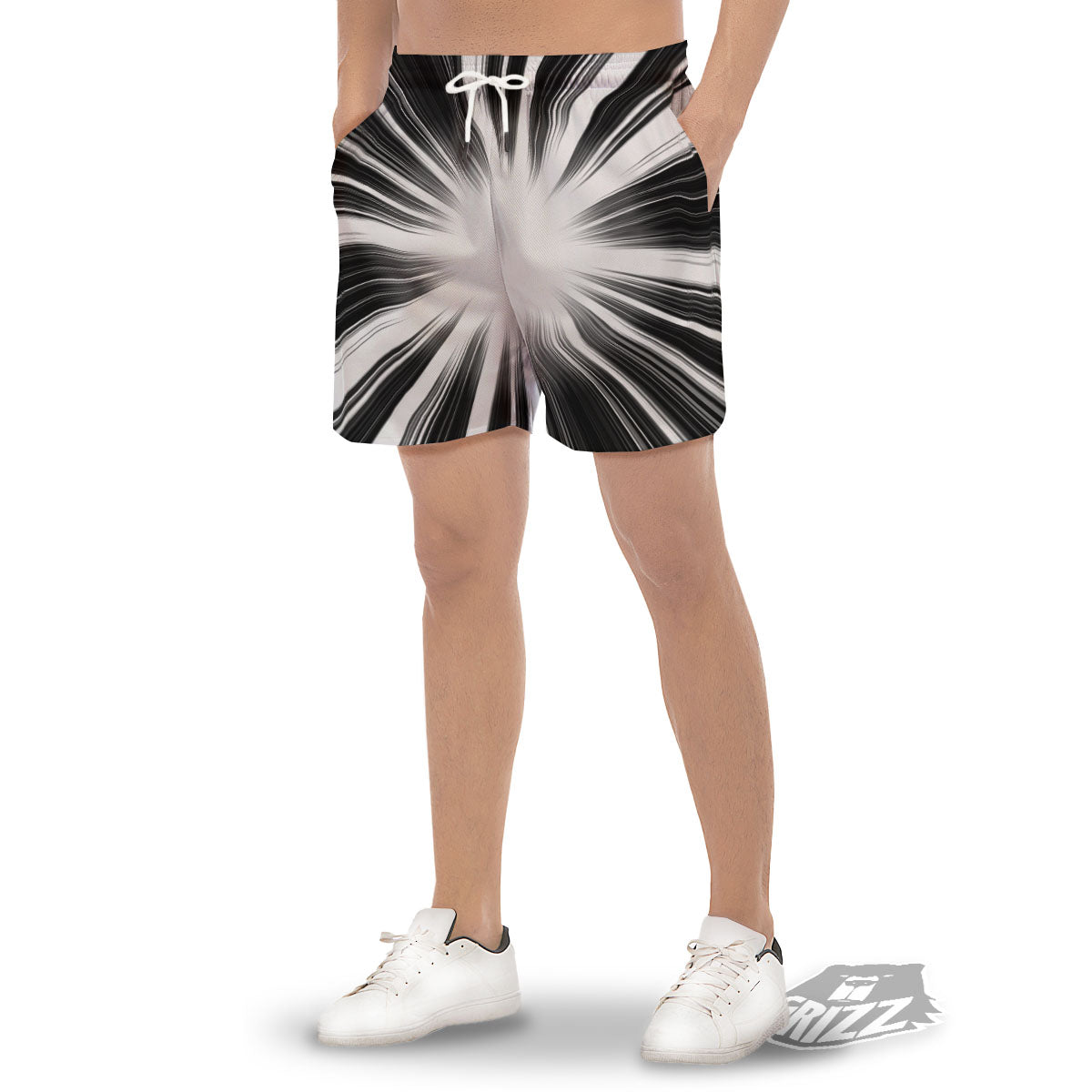 Lightspeed White And Black Print Men's Gym Shorts-grizzshop