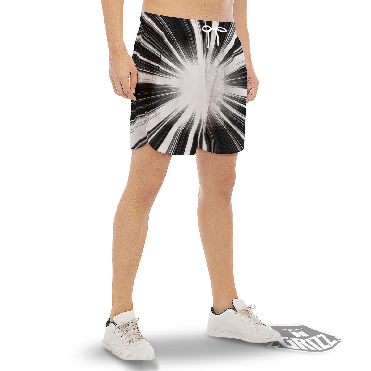 Lightspeed White And Black Print Men's Gym Shorts-grizzshop