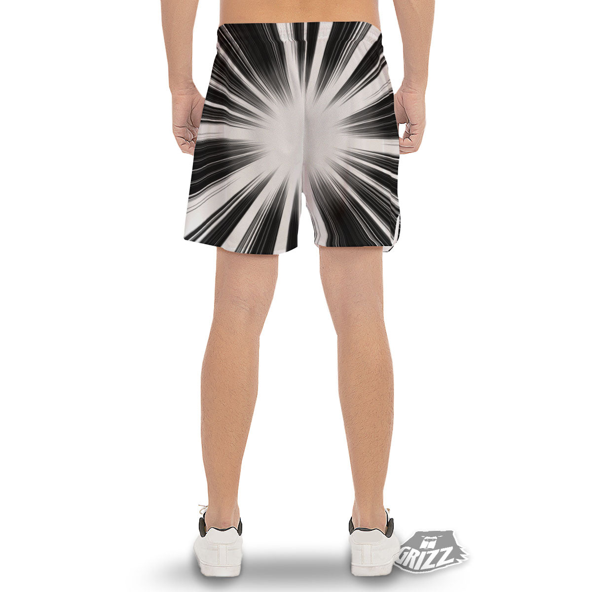 Lightspeed White And Black Print Men's Gym Shorts-grizzshop
