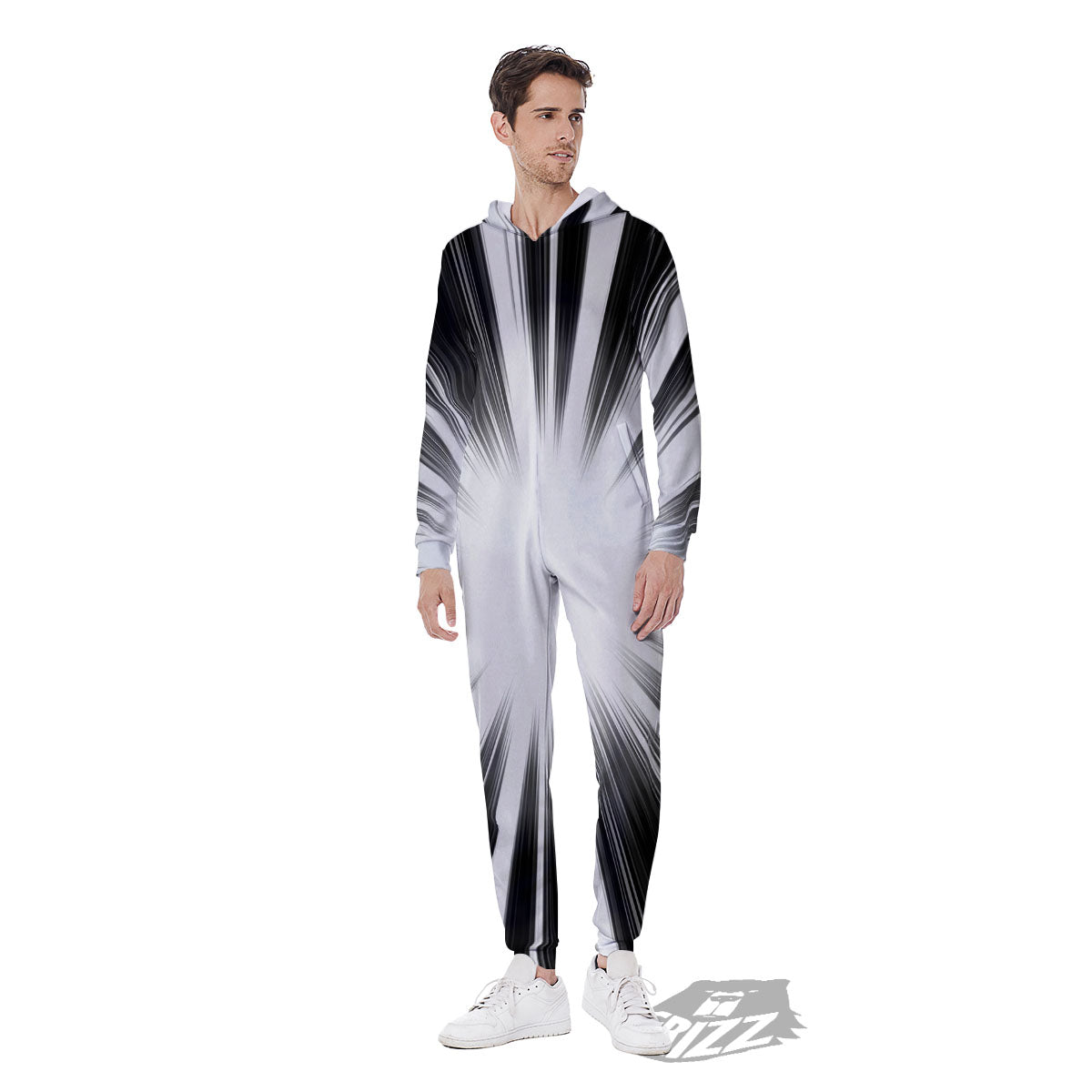 Lightspeed White And Black Print Men's Jumpsuit-grizzshop