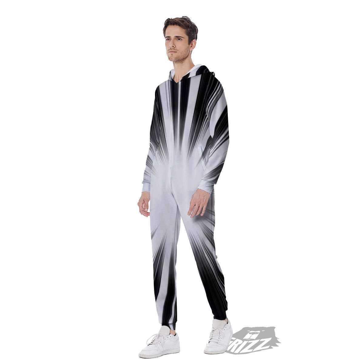 Lightspeed White And Black Print Men's Jumpsuit-grizzshop