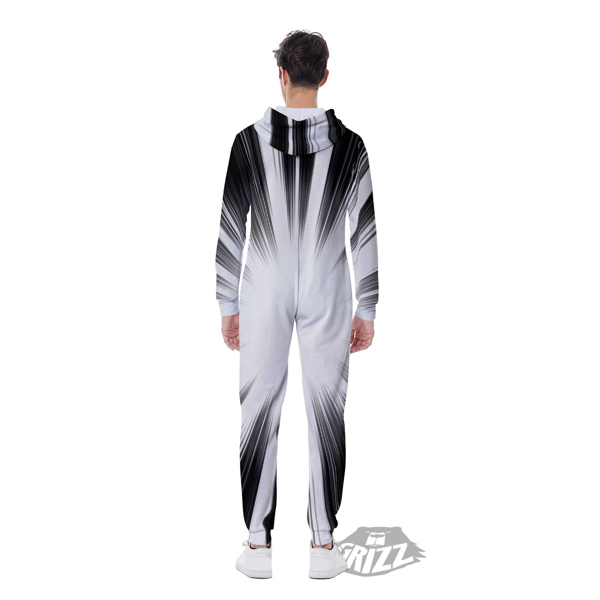 Lightspeed White And Black Print Men's Jumpsuit-grizzshop