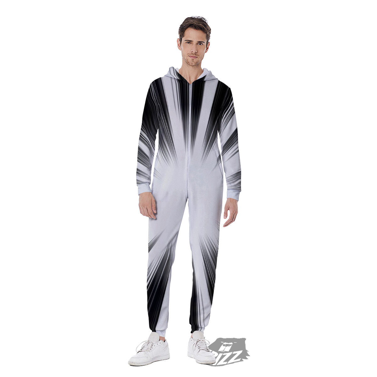 Lightspeed White And Black Print Men's Jumpsuit-grizzshop