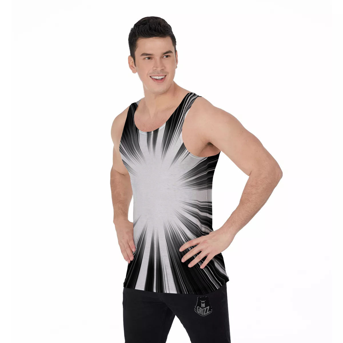 Lightspeed White And Black Print Men's Tank Top-grizzshop