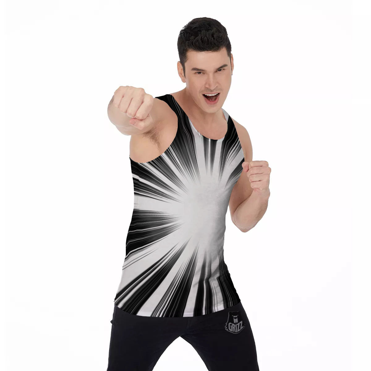 Lightspeed White And Black Print Men's Tank Top-grizzshop