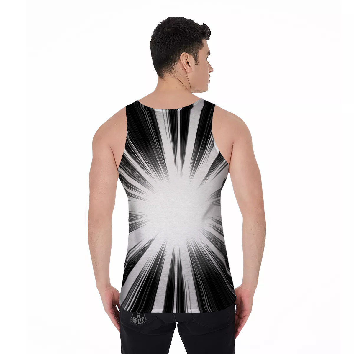 Lightspeed White And Black Print Men's Tank Top-grizzshop