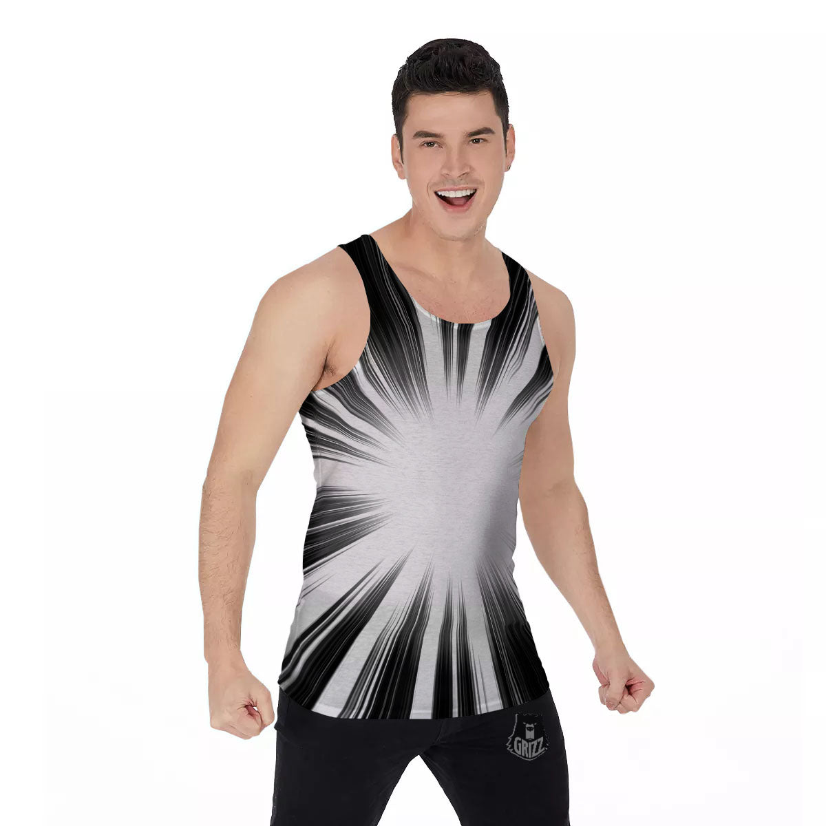 Lightspeed White And Black Print Men's Tank Top-grizzshop