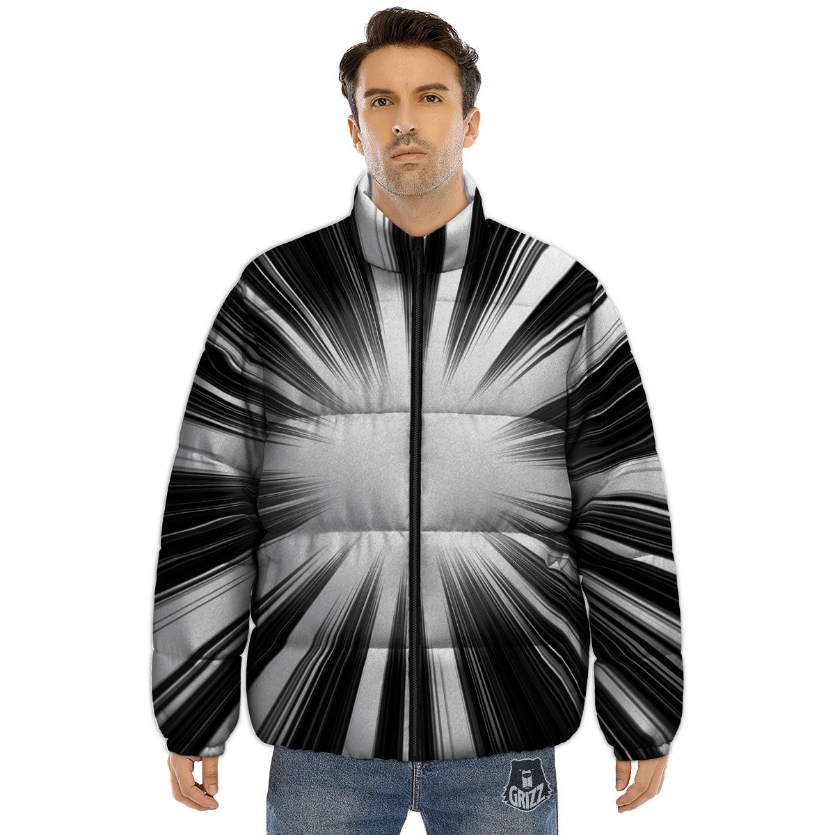 Lightspeed White And Black Print Puffer Jacket-grizzshop