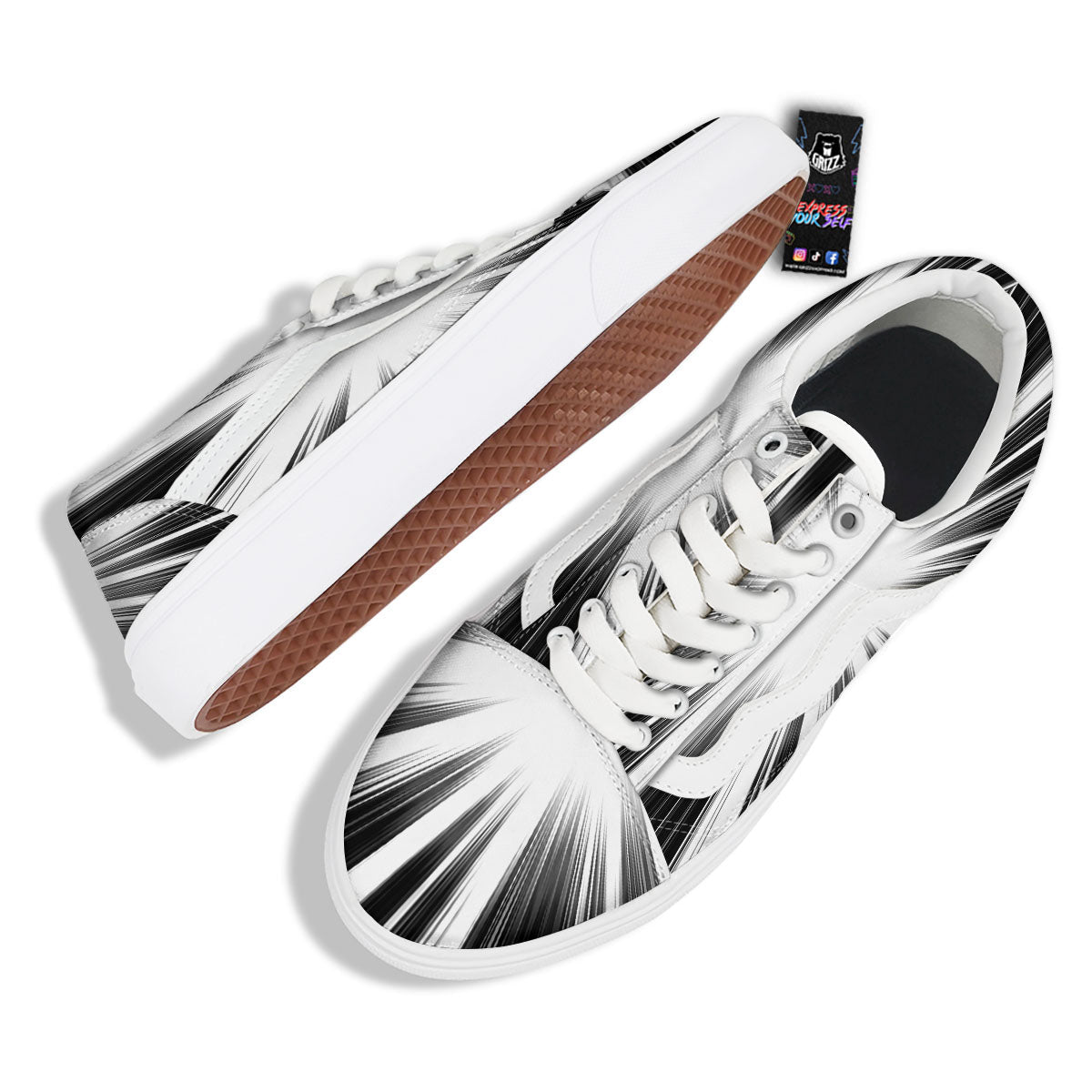 Lightspeed White And Black Print Skate Shoes-grizzshop
