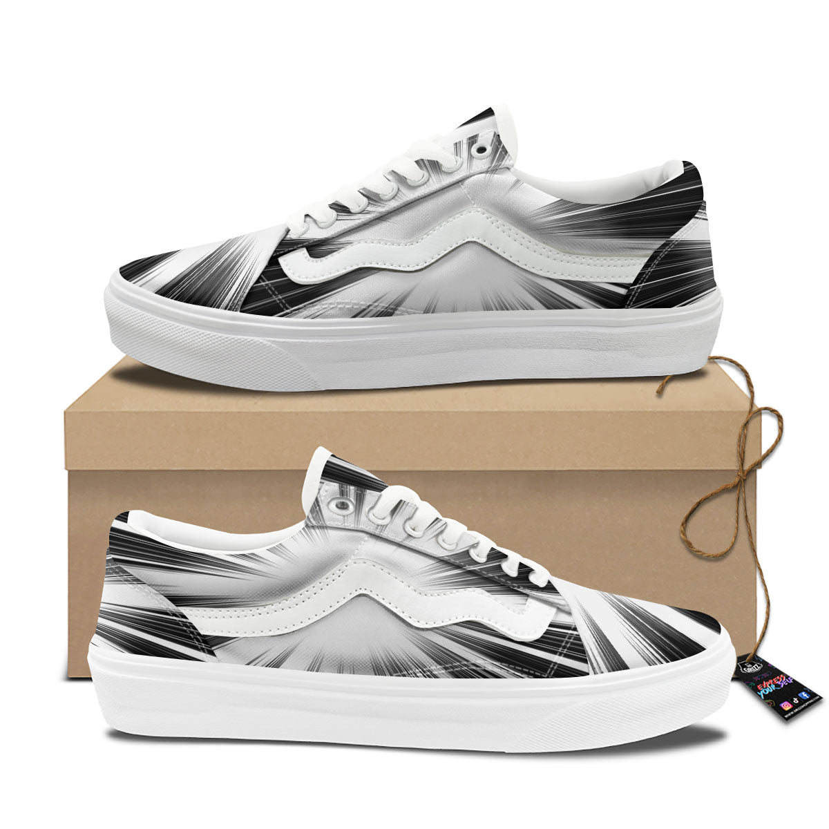 Lightspeed White And Black Print Skate Shoes-grizzshop