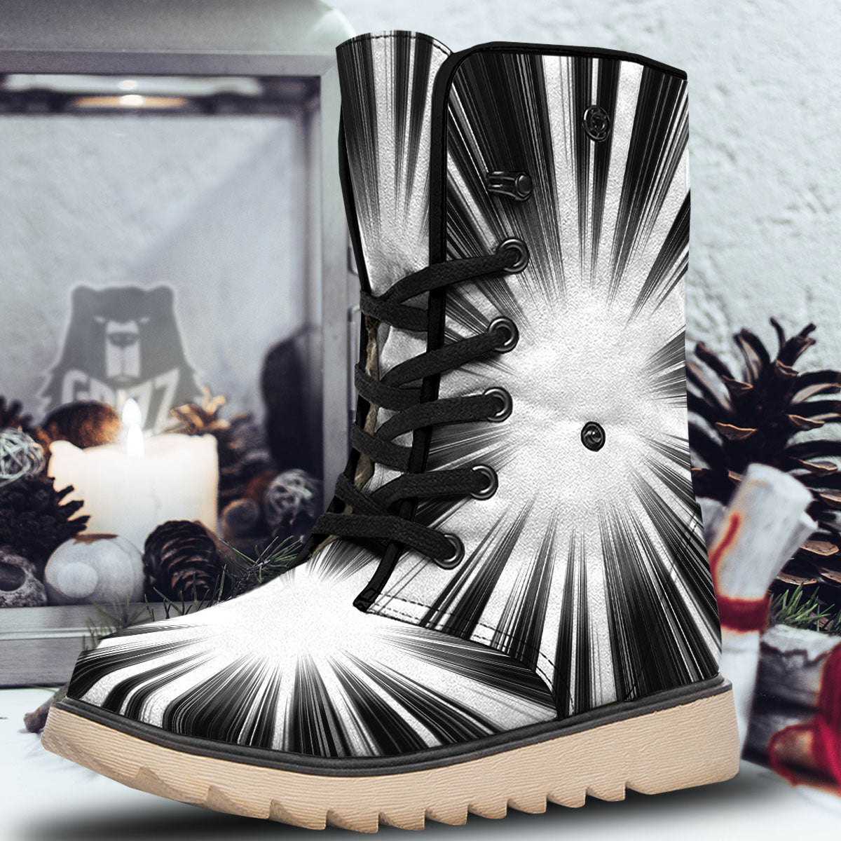 Lightspeed White And Black Print Snow Boots-grizzshop