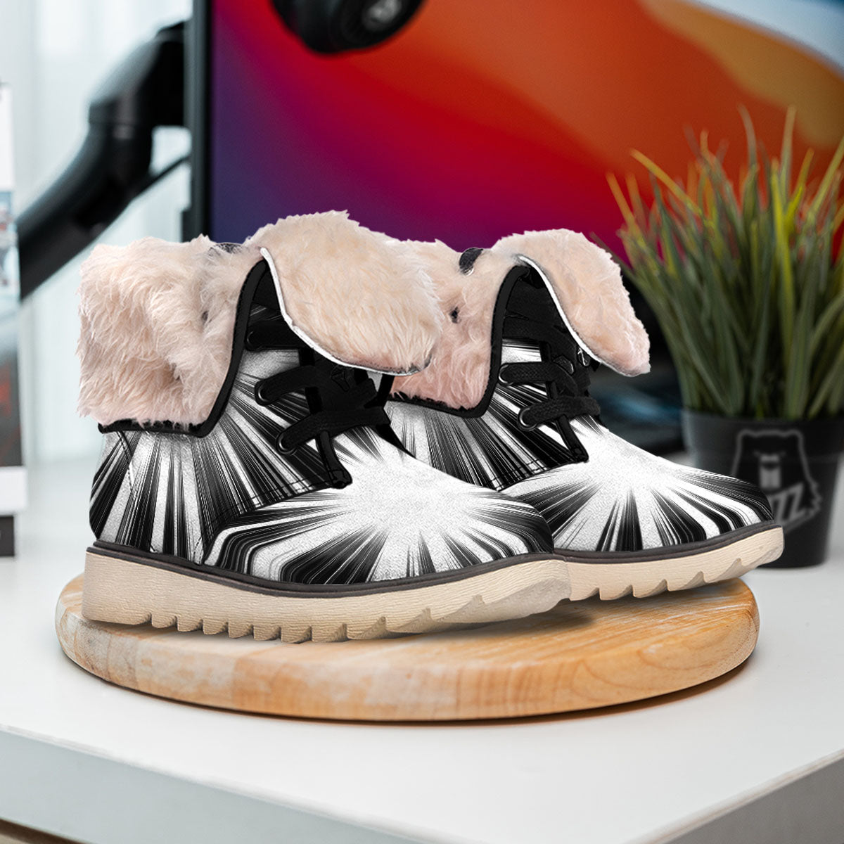 Lightspeed White And Black Print Snow Boots-grizzshop