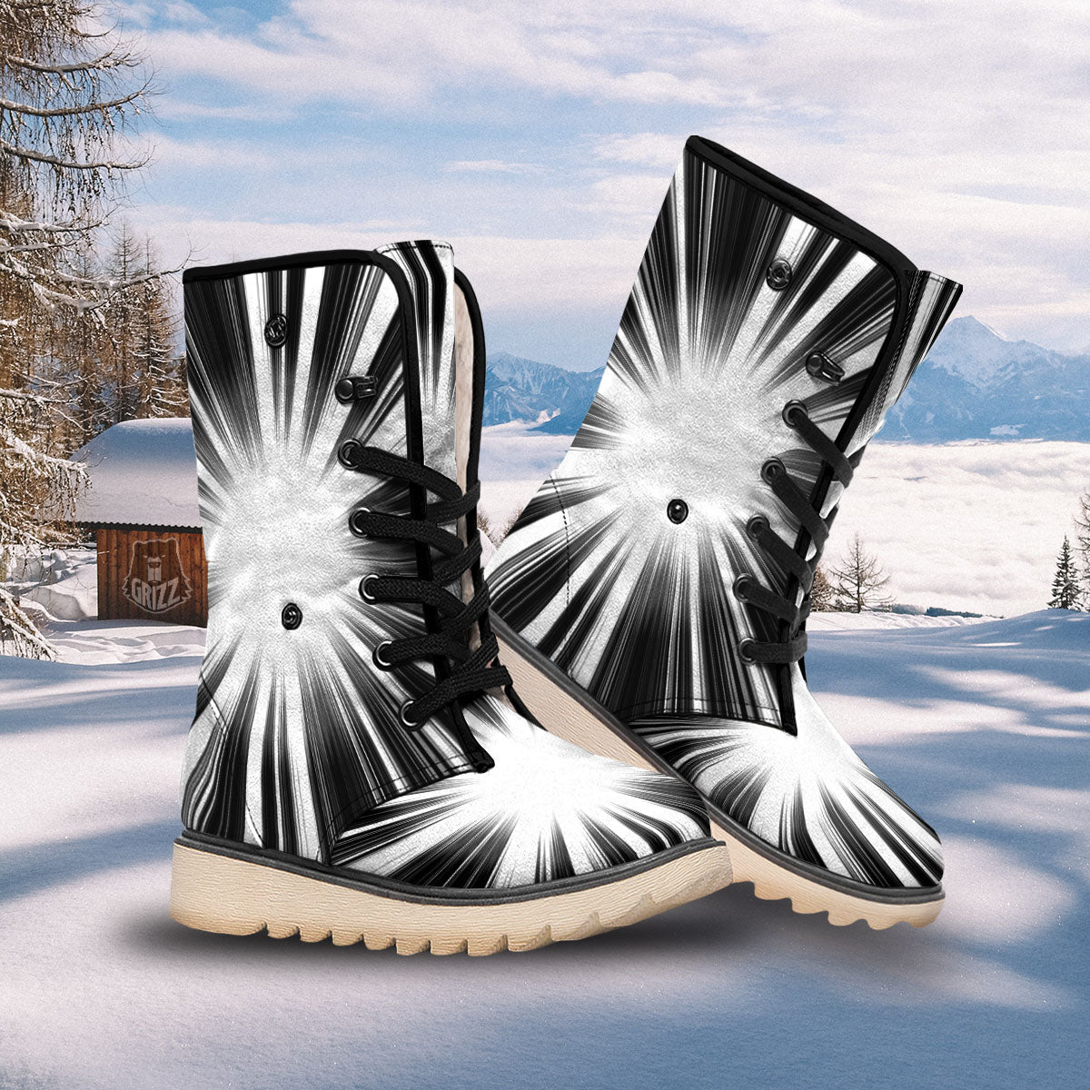 Lightspeed White And Black Print Snow Boots-grizzshop