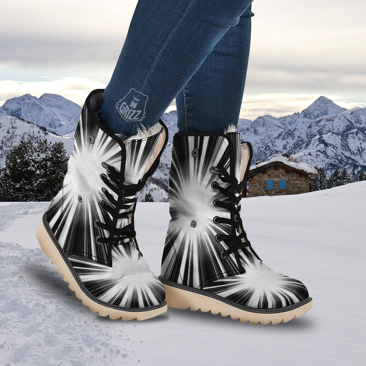Lightspeed White And Black Print Snow Boots-grizzshop