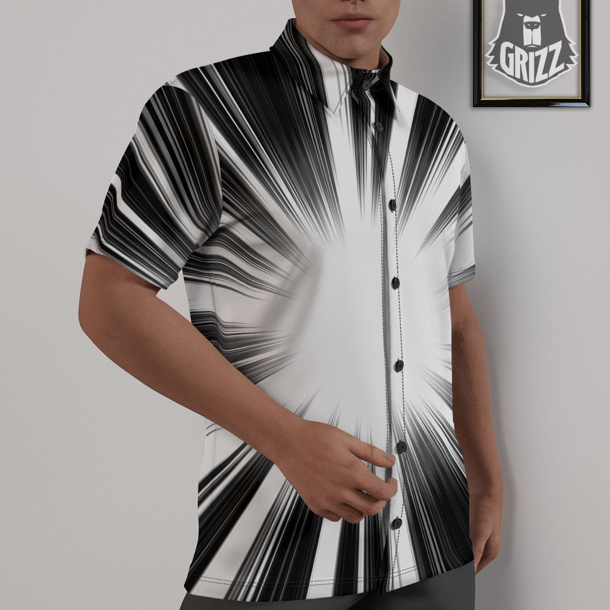 Lightspeed White And Black Print Untucked Shirts-grizzshop