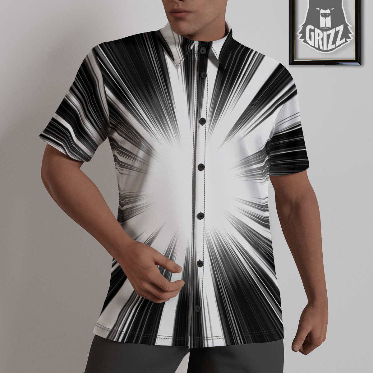 Lightspeed White And Black Print Untucked Shirts-grizzshop