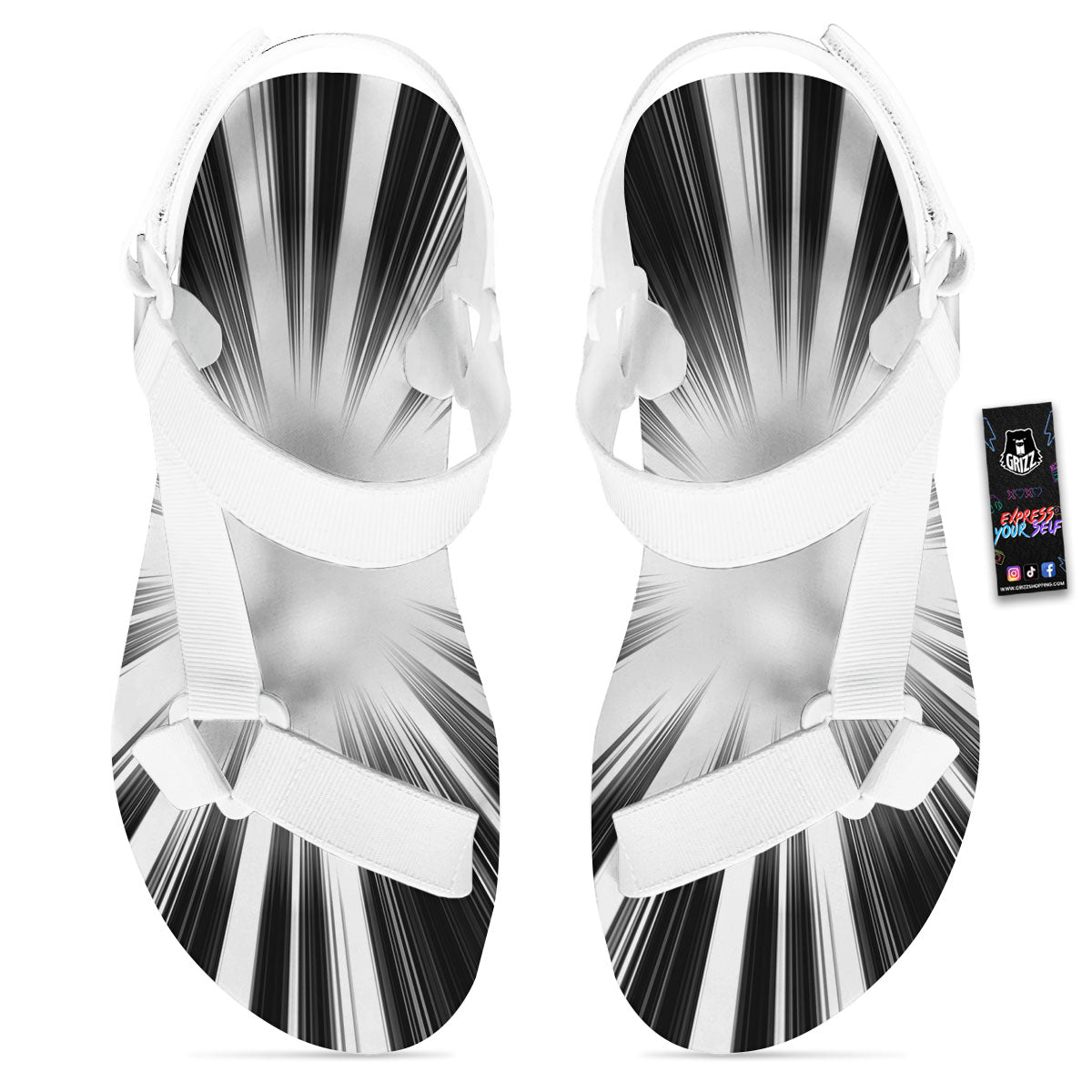Lightspeed White And Black Print White Open Toe Sandals-grizzshop
