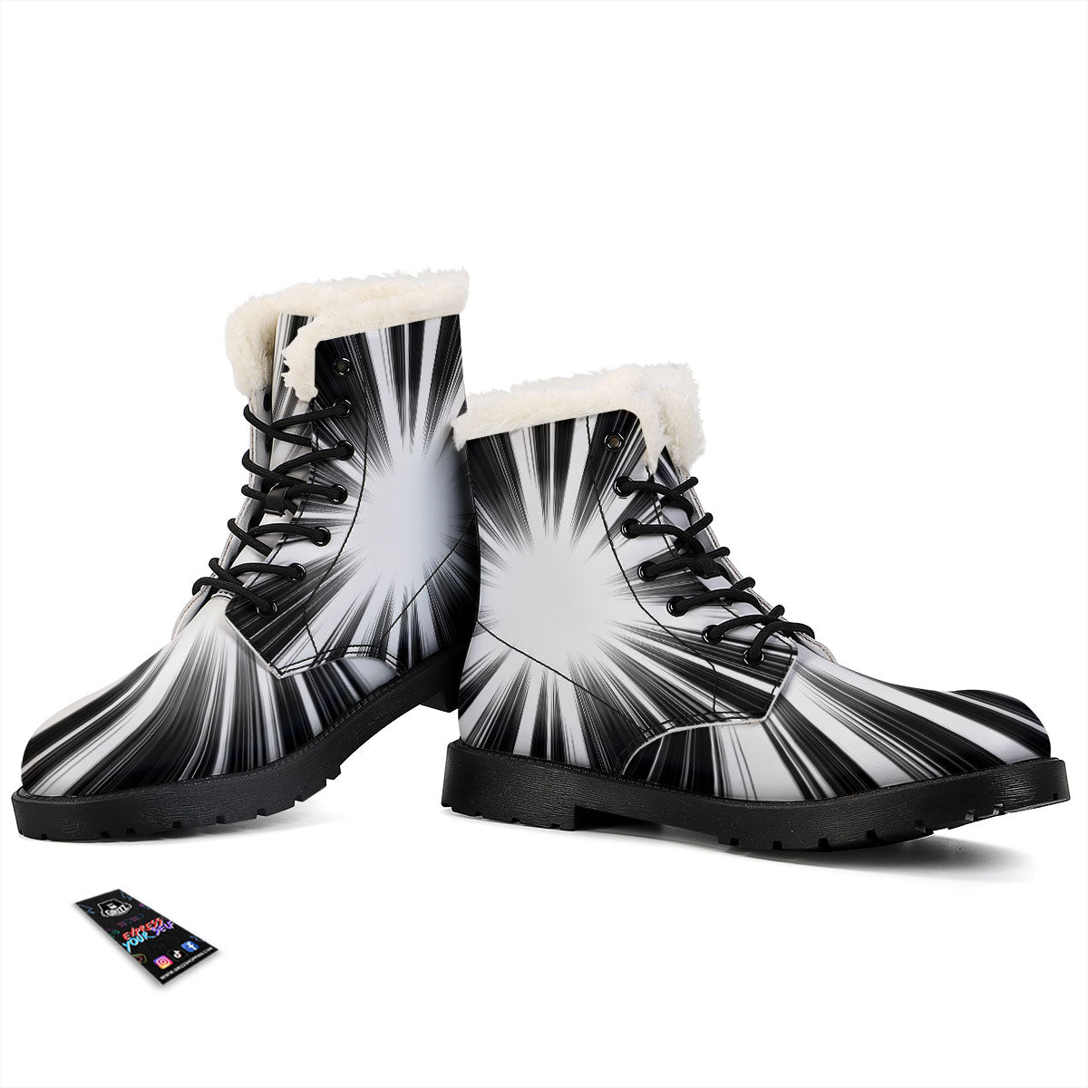 Lightspeed White And Black Print Winter Boots-grizzshop