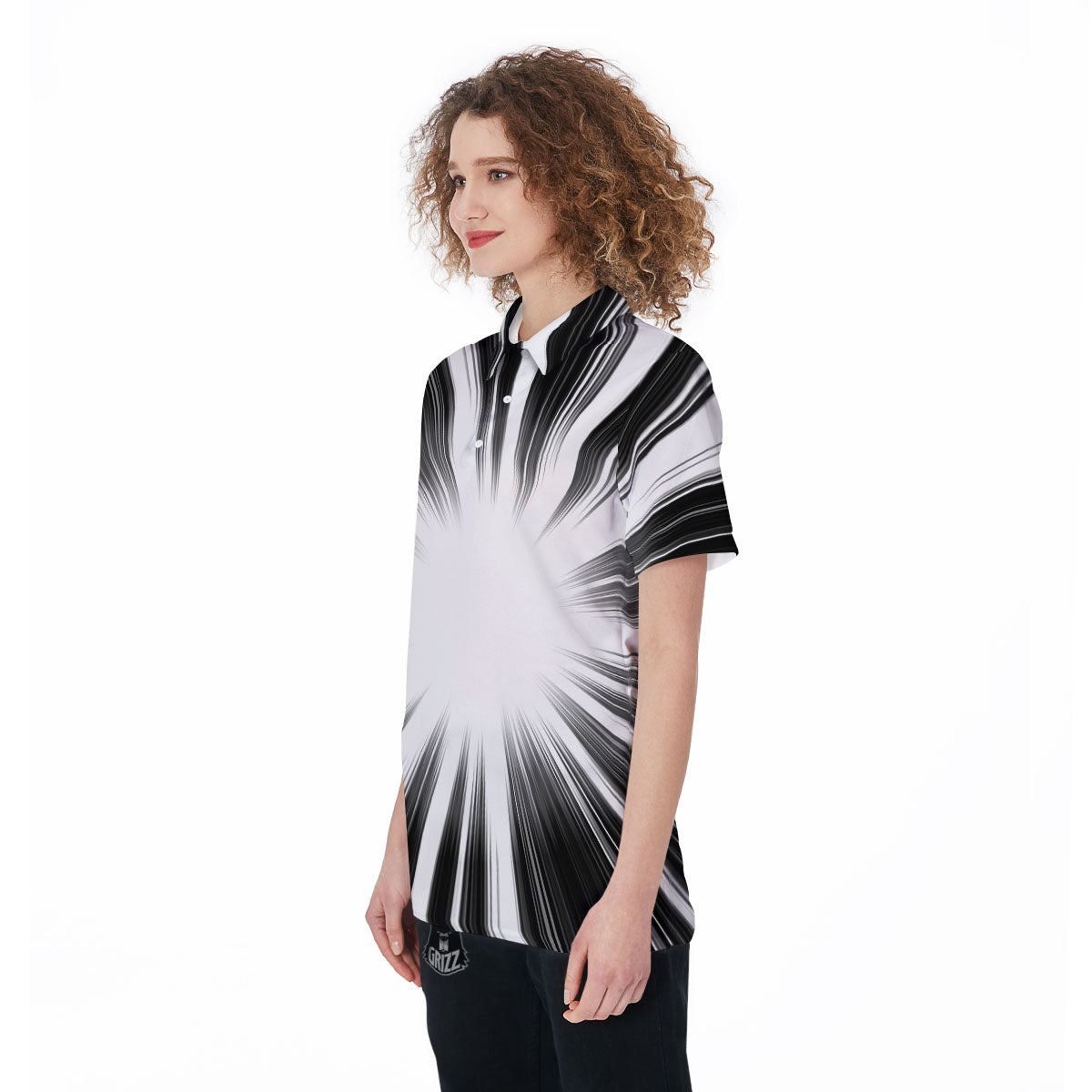 Lightspeed White And Black Print Women's Golf Shirts-grizzshop