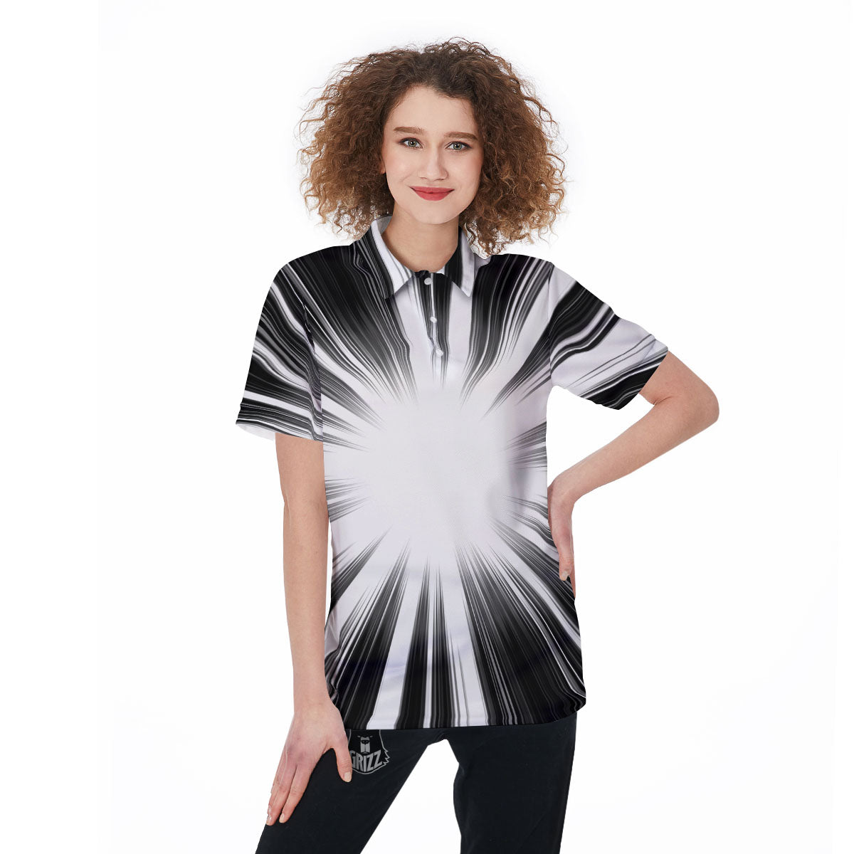 Lightspeed White And Black Print Women's Golf Shirts-grizzshop