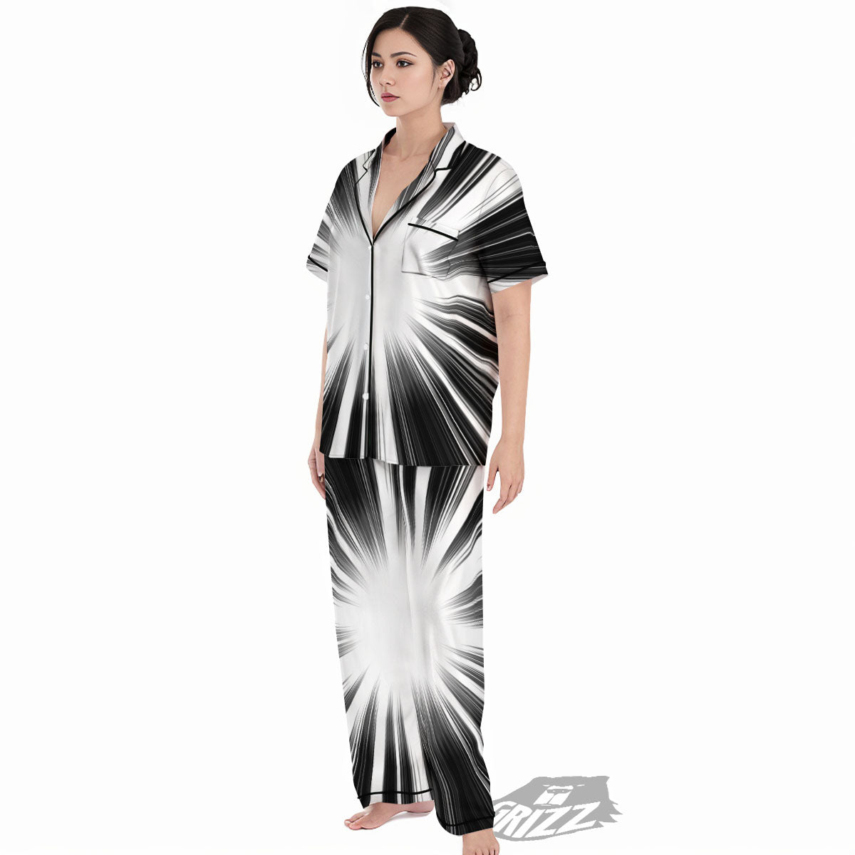 Lightspeed White And Black Print Women's Pajamas Set-grizzshop