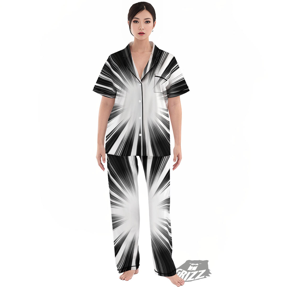 Lightspeed White And Black Print Women's Pajamas Set-grizzshop
