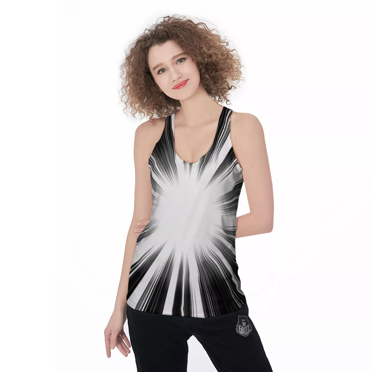 Lightspeed White And Black Print Women's Racerback Tank Top-grizzshop