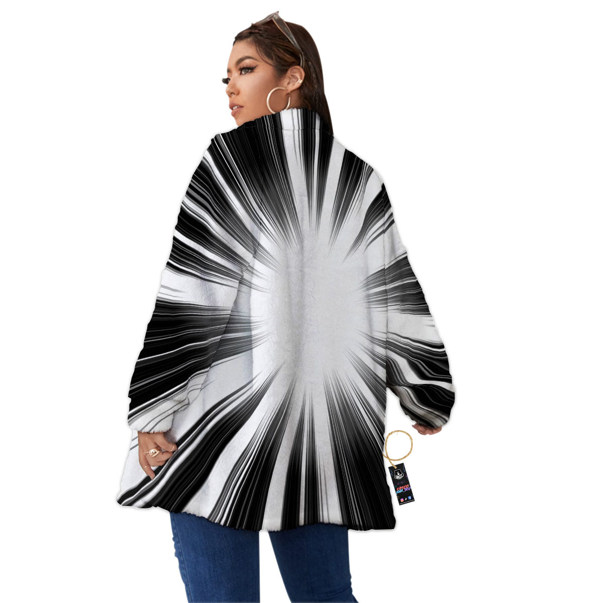 Lightspeed White And Black Print Women's Sherpa Jacket-grizzshop