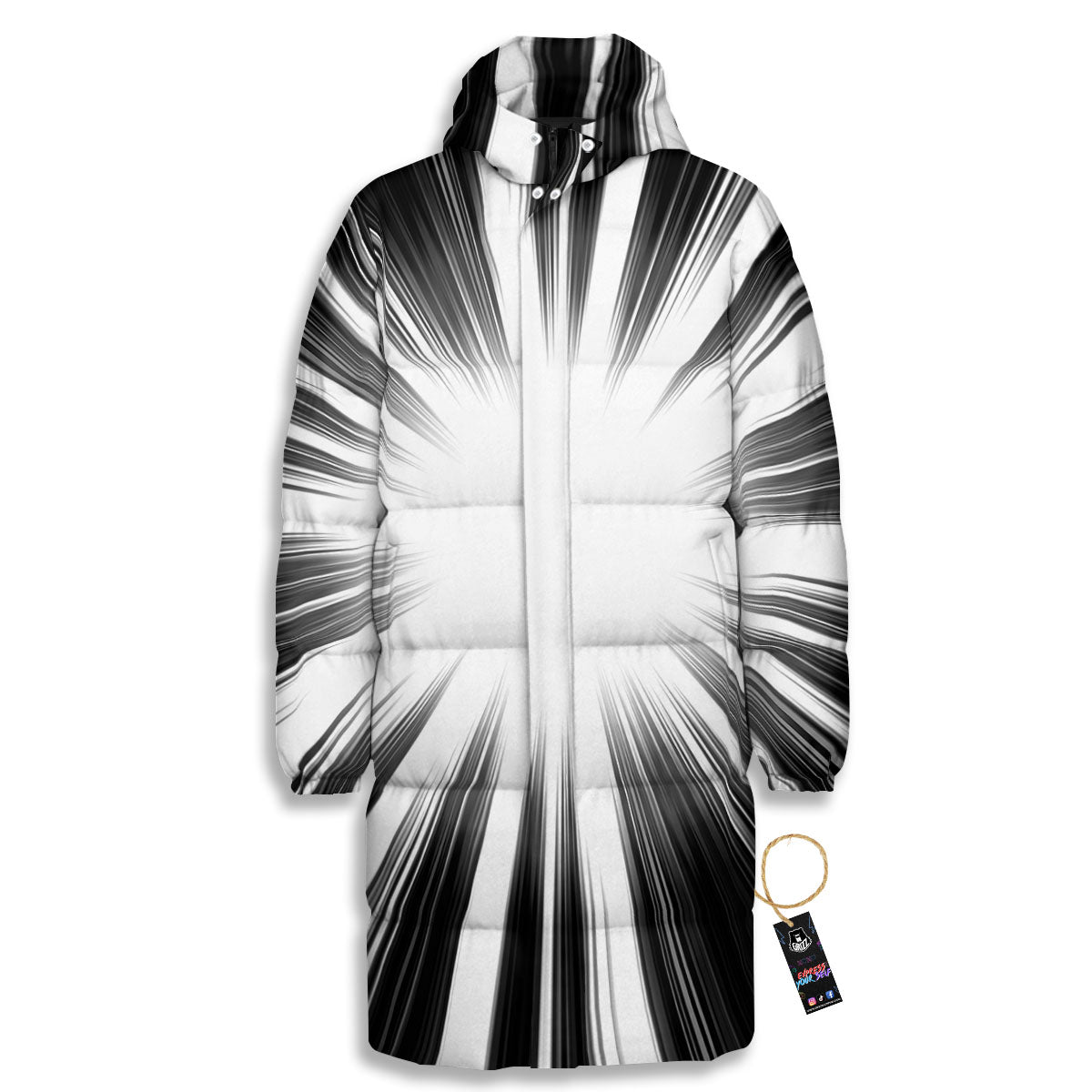 Lightspeed White And Black Print Long Down Jacket