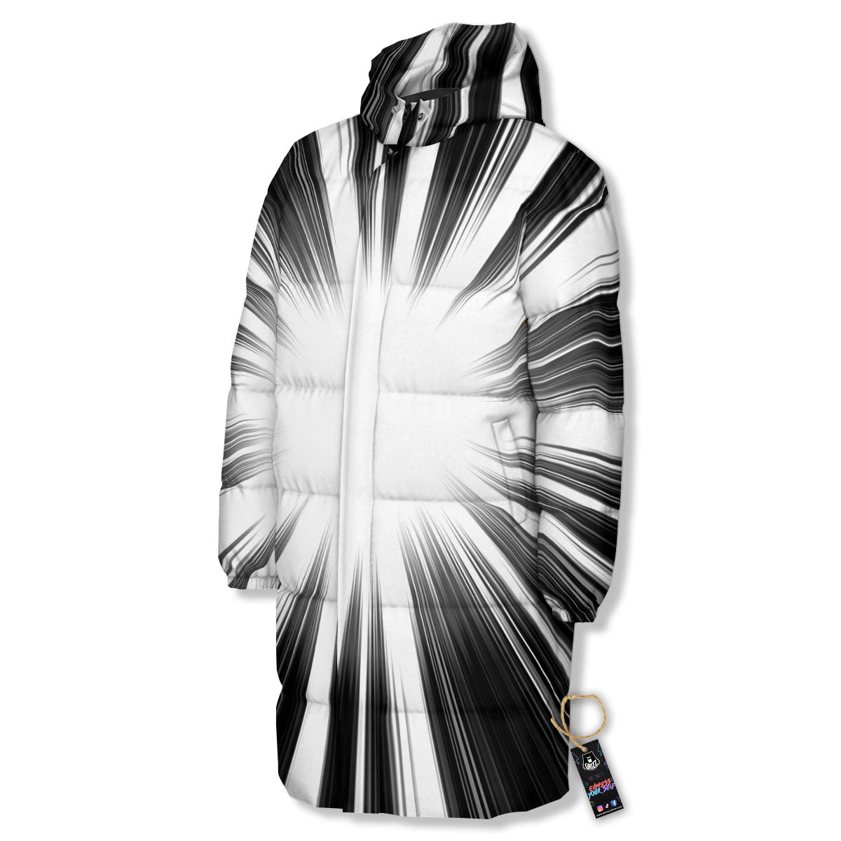 Lightspeed White And Black Print Long Down Jacket