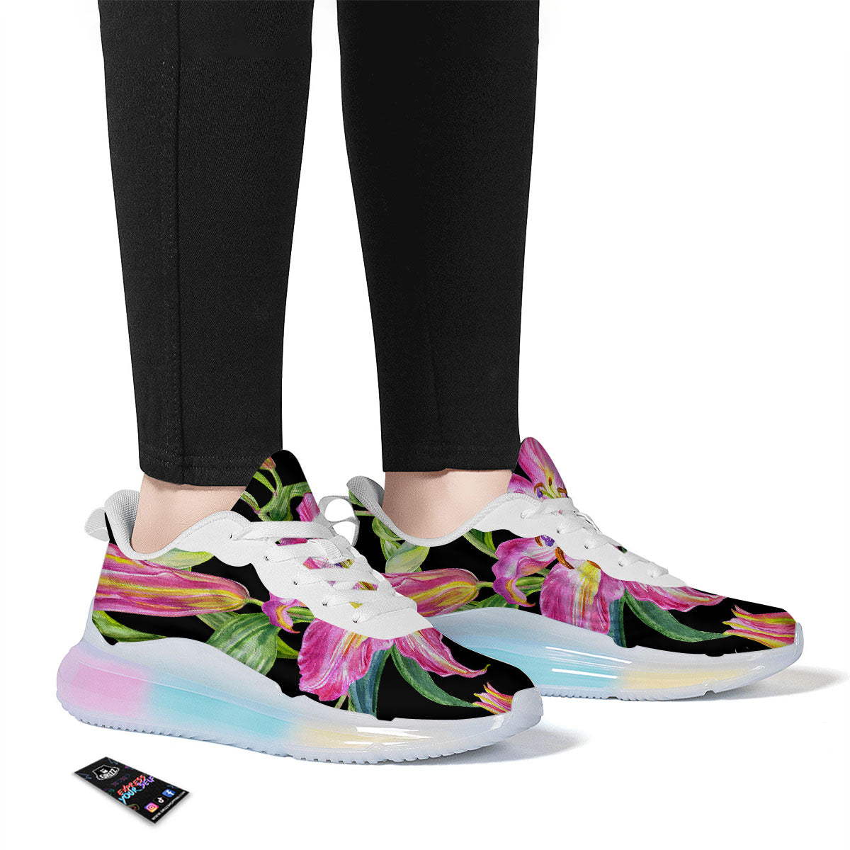 Lilies Pink Watercolor Print Running Sneakers-grizzshop