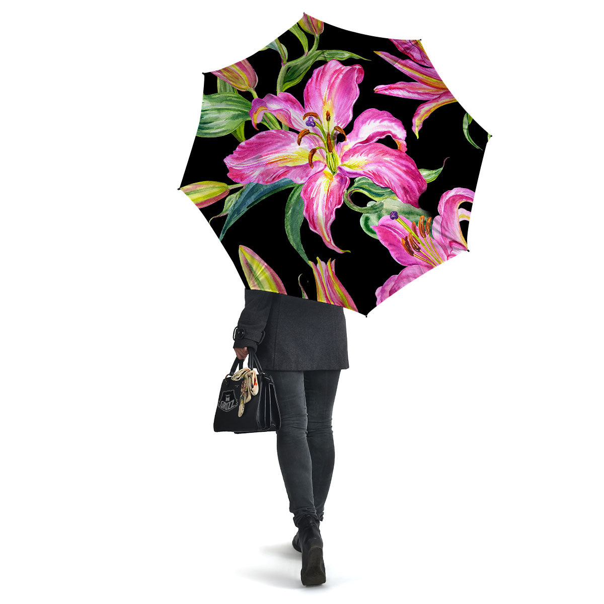 Lilies Pink Watercolor Print Umbrella-grizzshop